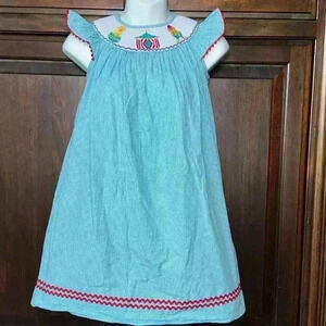 StellyBelly Circus Theme Smocked Embroidered Dress / Girls Size 5 Blue White Red